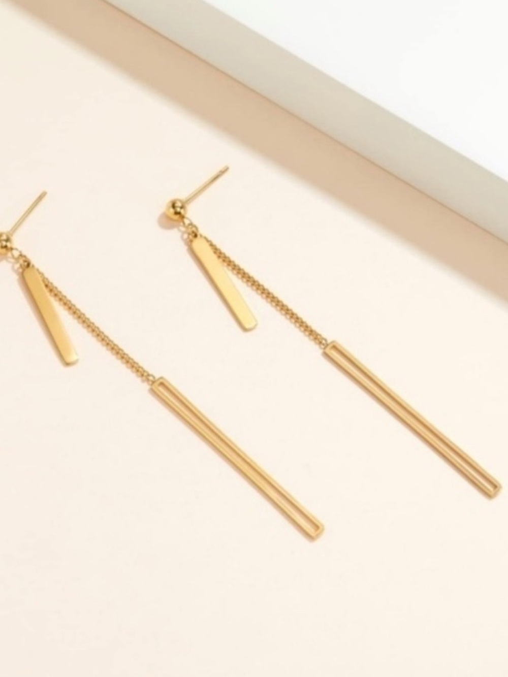 14k Gold Plated Bar Chain Drop Earrings - Picture 2 of 4